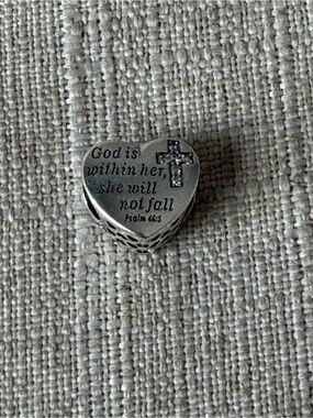 Silver Heart Charm with Cross and Psalm Engraving